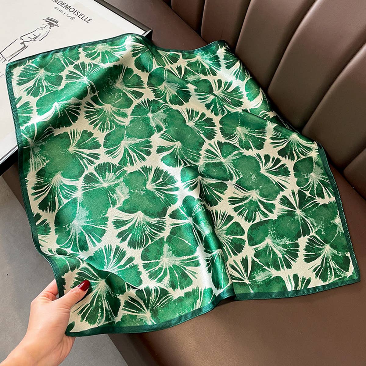 Fresh Green Silk Scarf, Fashionable Neck Wrap