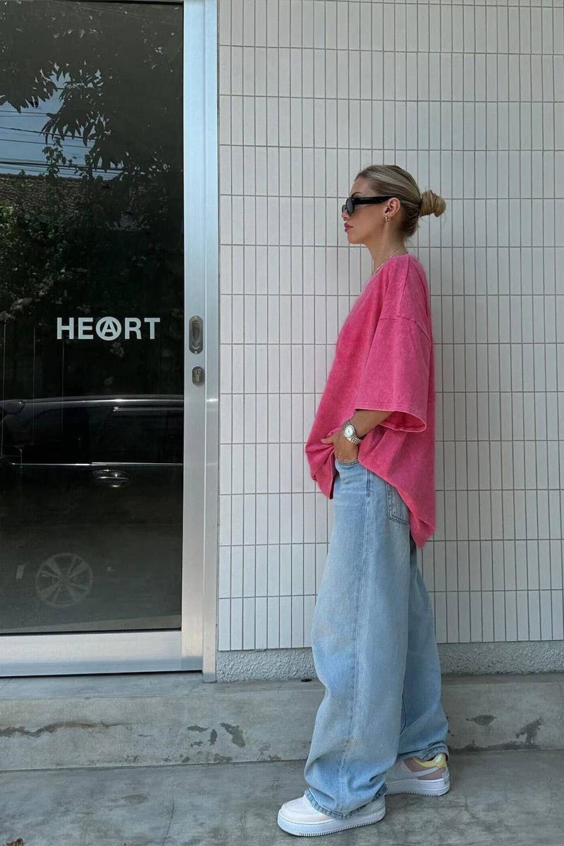 CWTTS1176_ROUND NECK WASHED DISTRESSED SHORT SLEEVE T-SHIRT