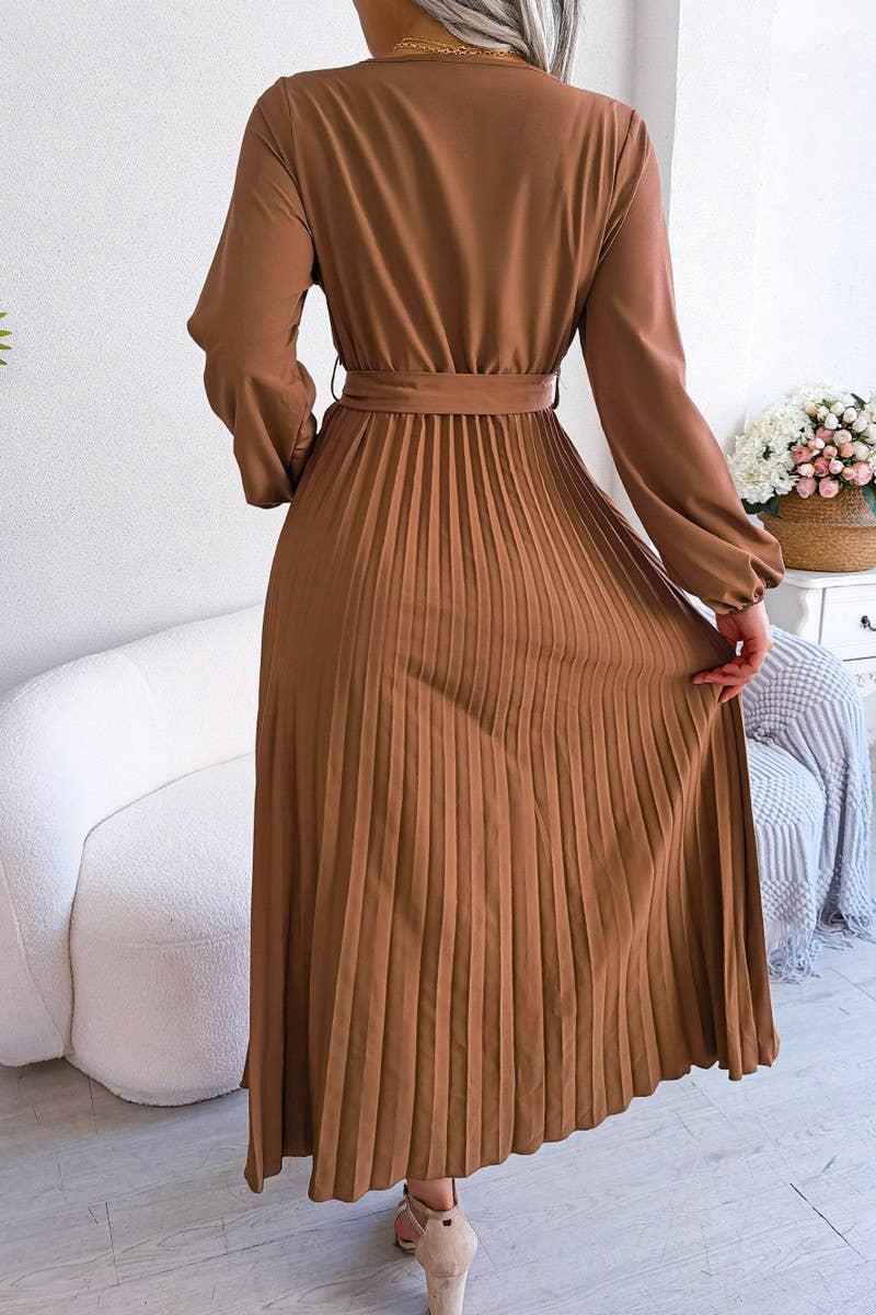 CROSSOVER V NECK PLEATED MAXI DRESS_CWDMD1174