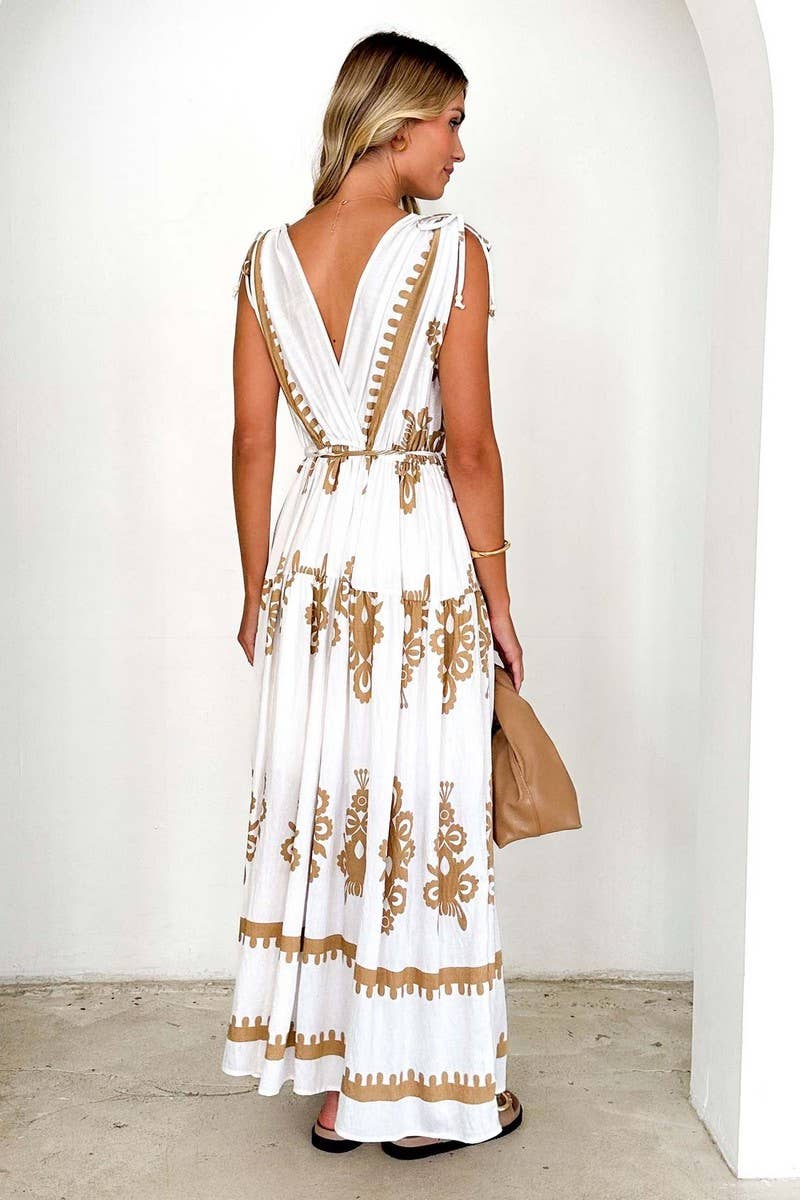 CWDMD6297_NEW SUMMER PRINTED V-NECK WAISTED DRESS