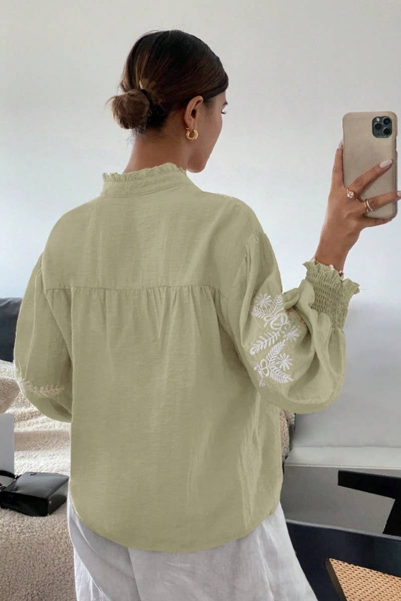 CWTBLL3998_EMBROIDERED FLORAL BUTTON FRONT CARDIGAN SHIRT