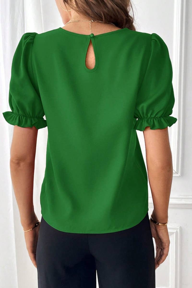CWTBLS1133_SUMMER FASHION CREW-NECK SOLID COLOR SHIRT TOP