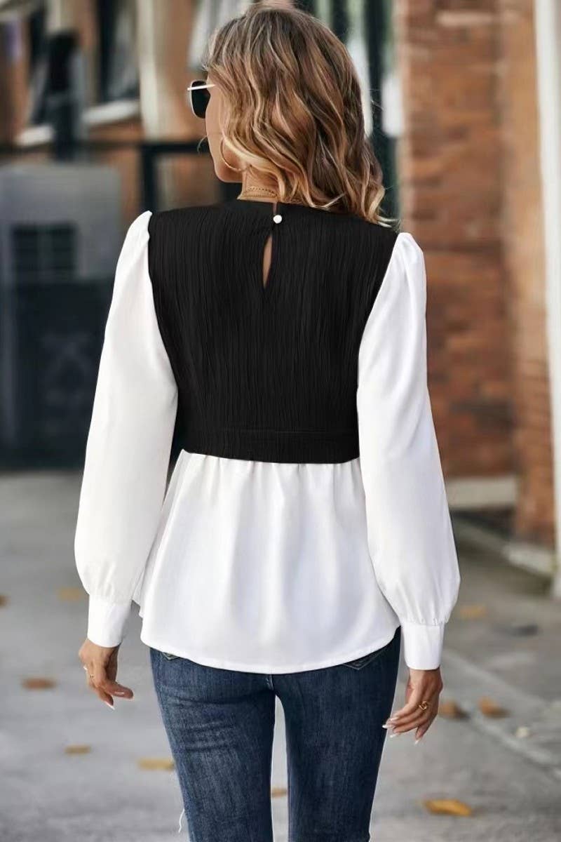 CWTBLL1423_ROUND NECK WAVY STRIPED TOP