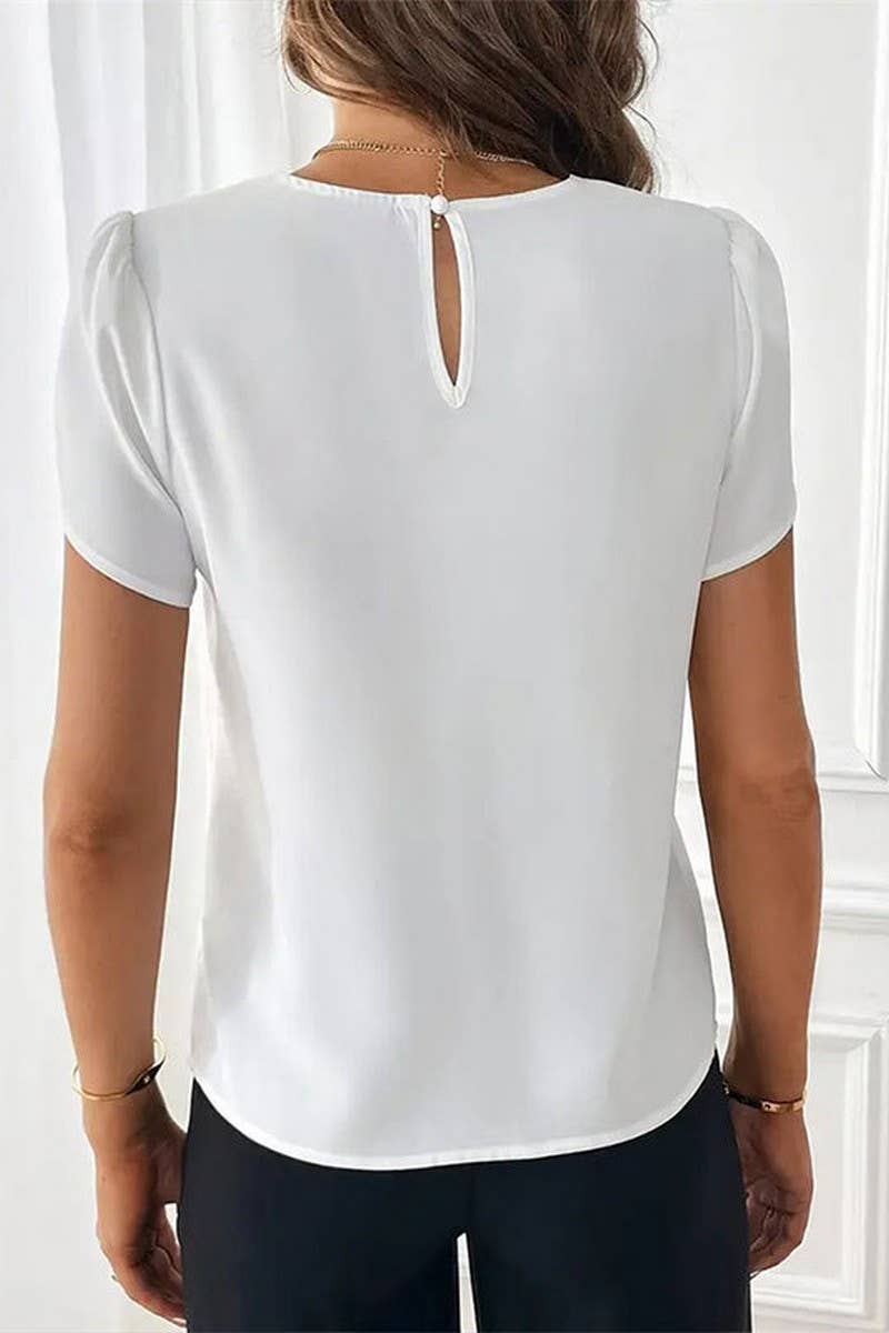 CWTTS1401_SUMMER SOLID COLOR LACE SHORT SLEEVE SHIRT