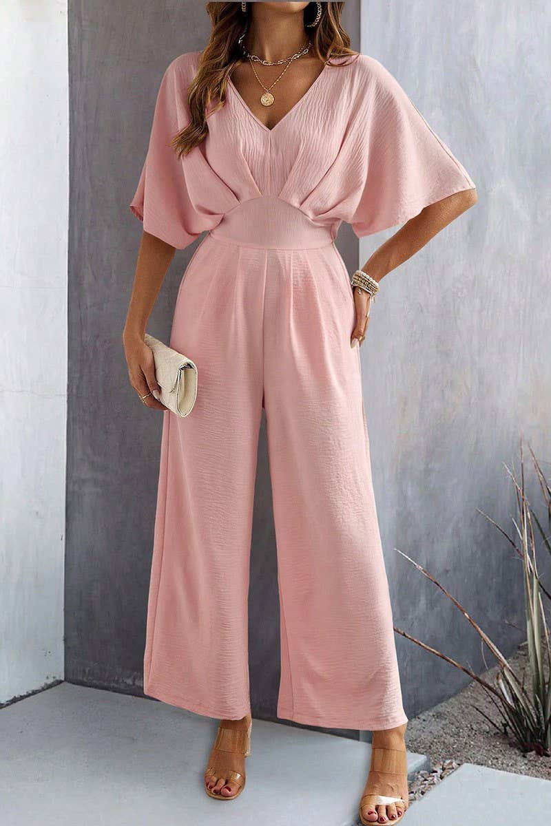 CWSBSS0071_SOLID COLOR TEMPERAMENT CASUAL WIDE-LEG JUMPSUIT