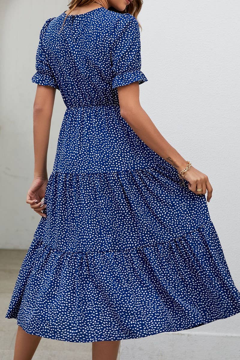 CWDMD1236_Round neck Tiered Detailed Short Sleeve Dress