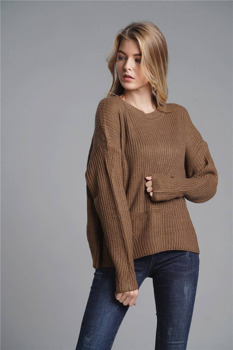 CWOSWL1419_Crew Neck Pullover Casual Sweater