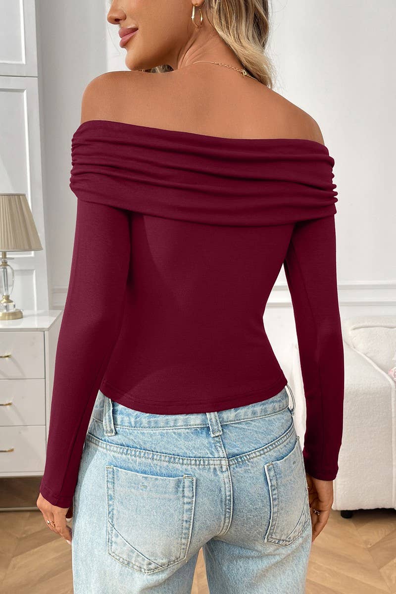 CWTBLL00832_RUCHED OFF-SHOULDER LONG SLEEVE TOP
