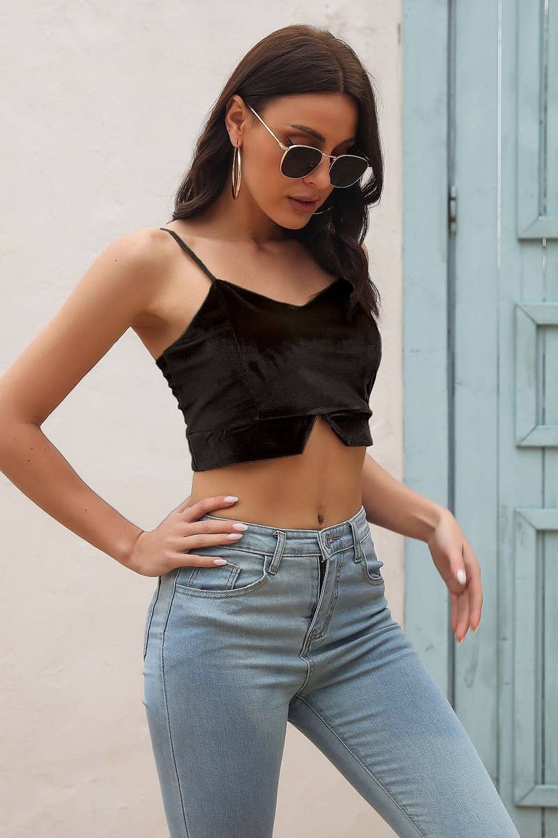 CWTBLSL0170_Spaghetti Strap Velvet Top