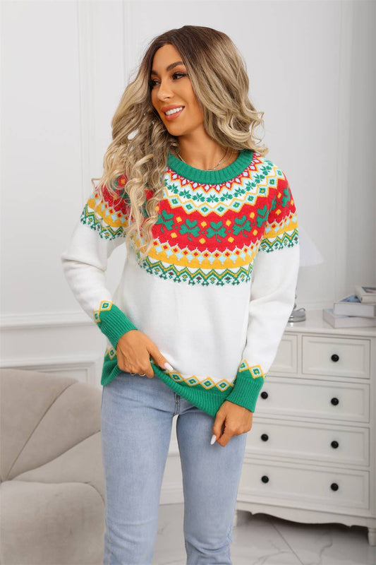 Christmas jacquard round-neck pullover sweater