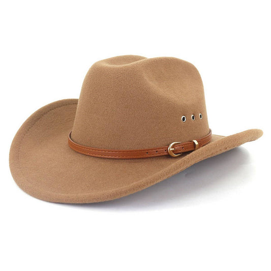 Western Cowboy Hat Felt Wide Brim with Belt Decor_CWAH1772