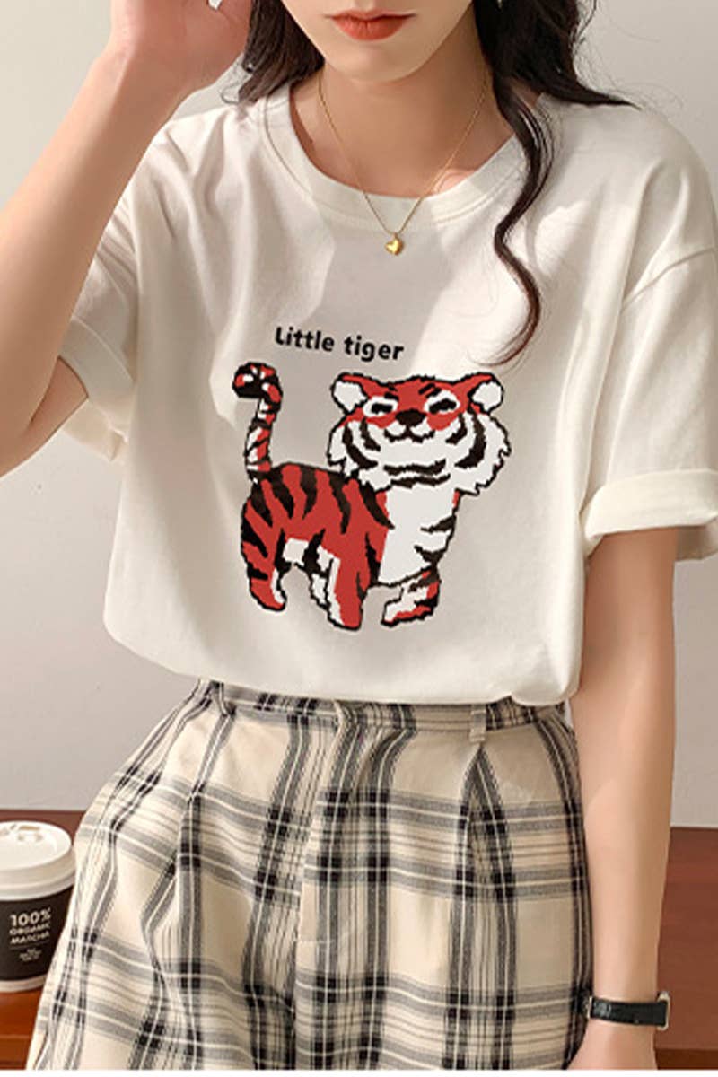 CWTTS0989_LITTLE TIGER PRINT CASUAL T-SHIRT