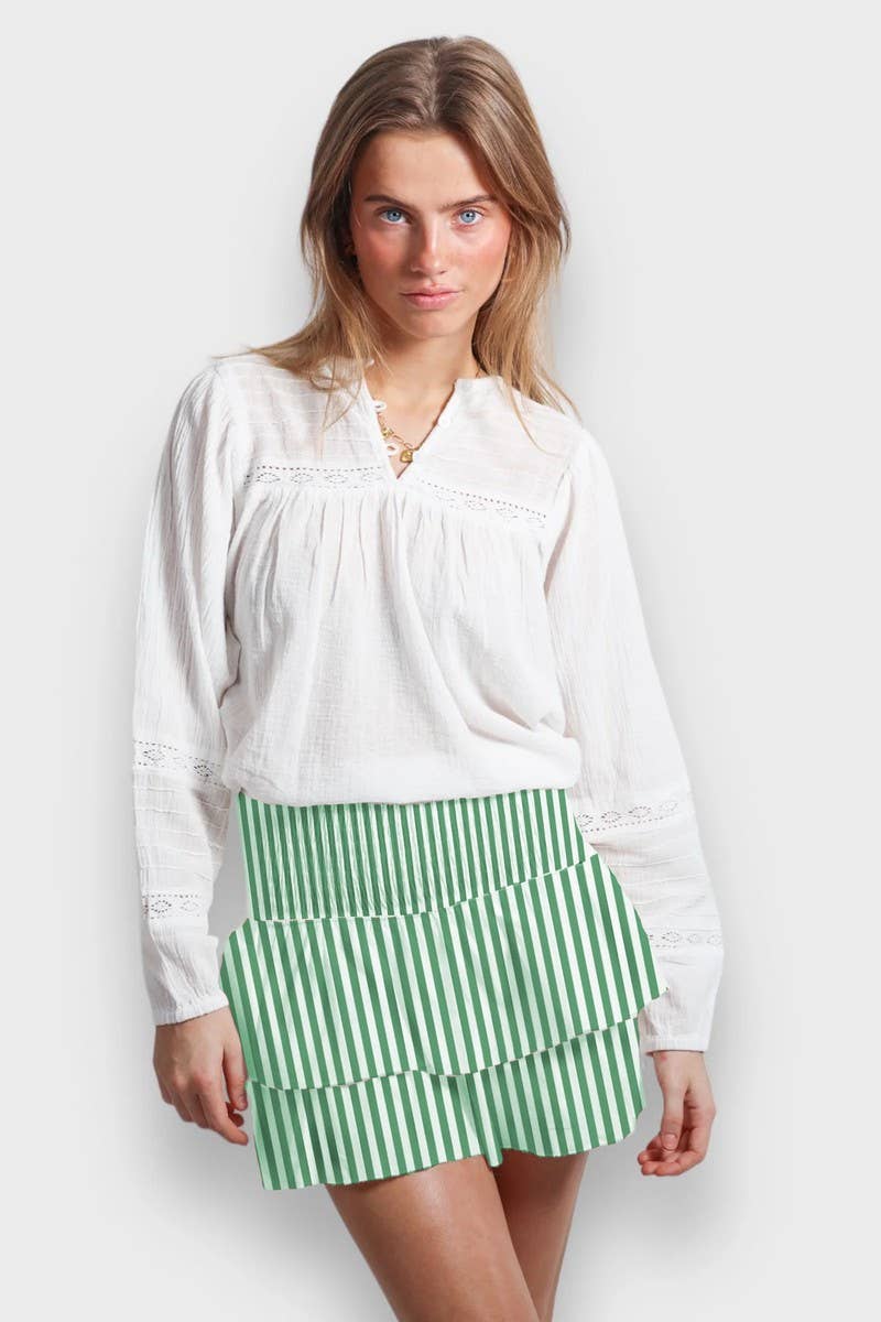 CWBSS0339_CASUAL STRIPED PRINT CAKE SKIRT
