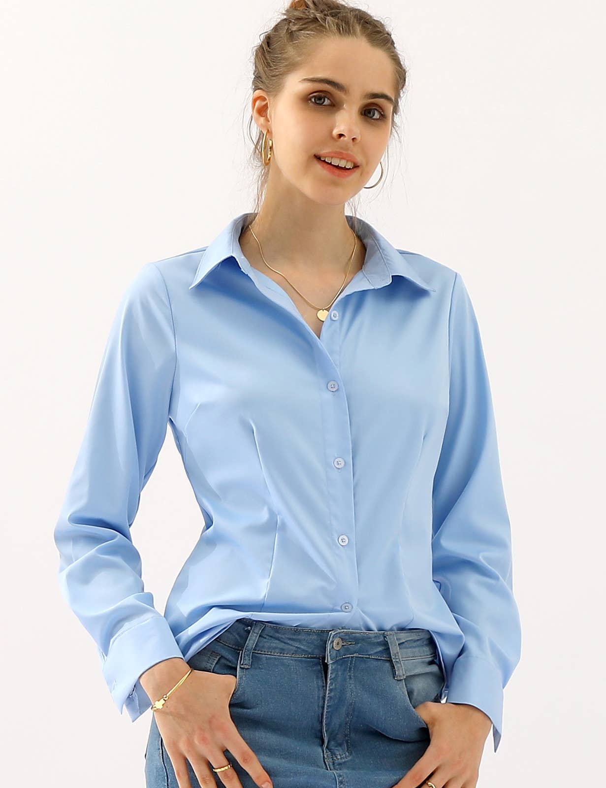 CWTSTL720_PLUS Basic Long Sleeve Button Down Collared Shirts