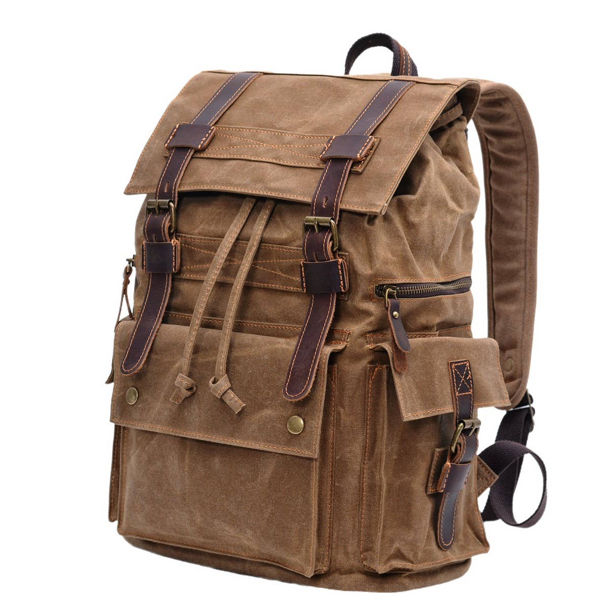 Vintage Waxed Canvas Leather Hiking Backpack_CWAB5520
