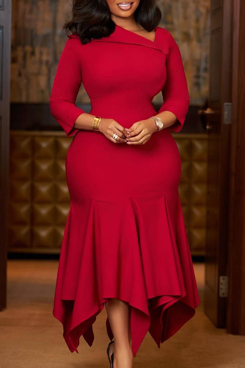 CWDMD01253_2025 PLUS SIZE WOMEN ASYMMETRICAL NECK MIDI DRESS