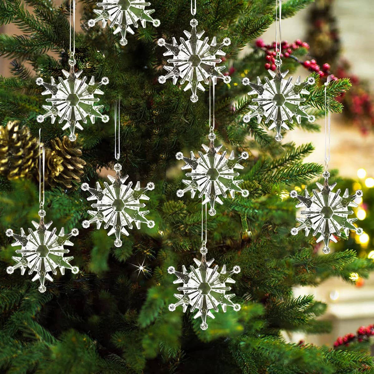 CWMM10174_6PCS CLEAR ACRYLIC SNOWFLAKE CHRISTMAS ORNAMENTS