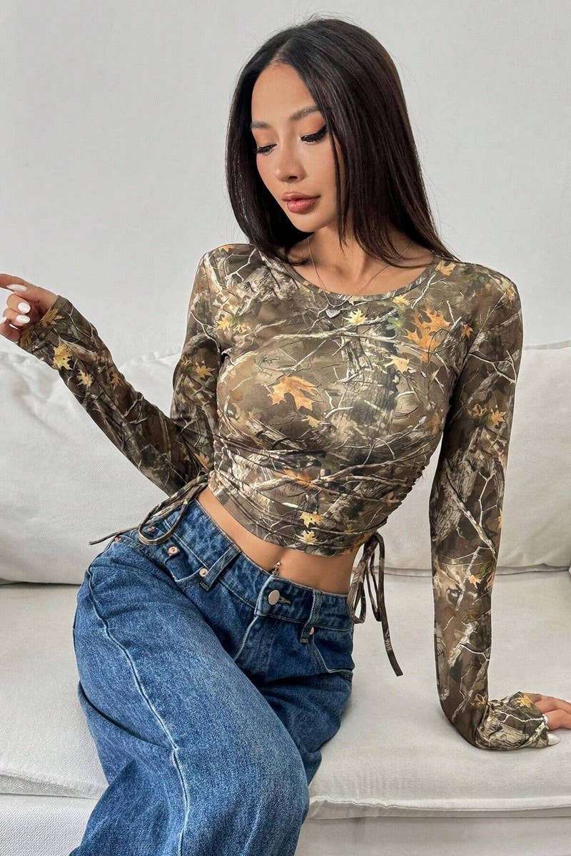 CWTBLL3930_MESH TREE PRINT SIDE DRAWSTRING CROP TOP