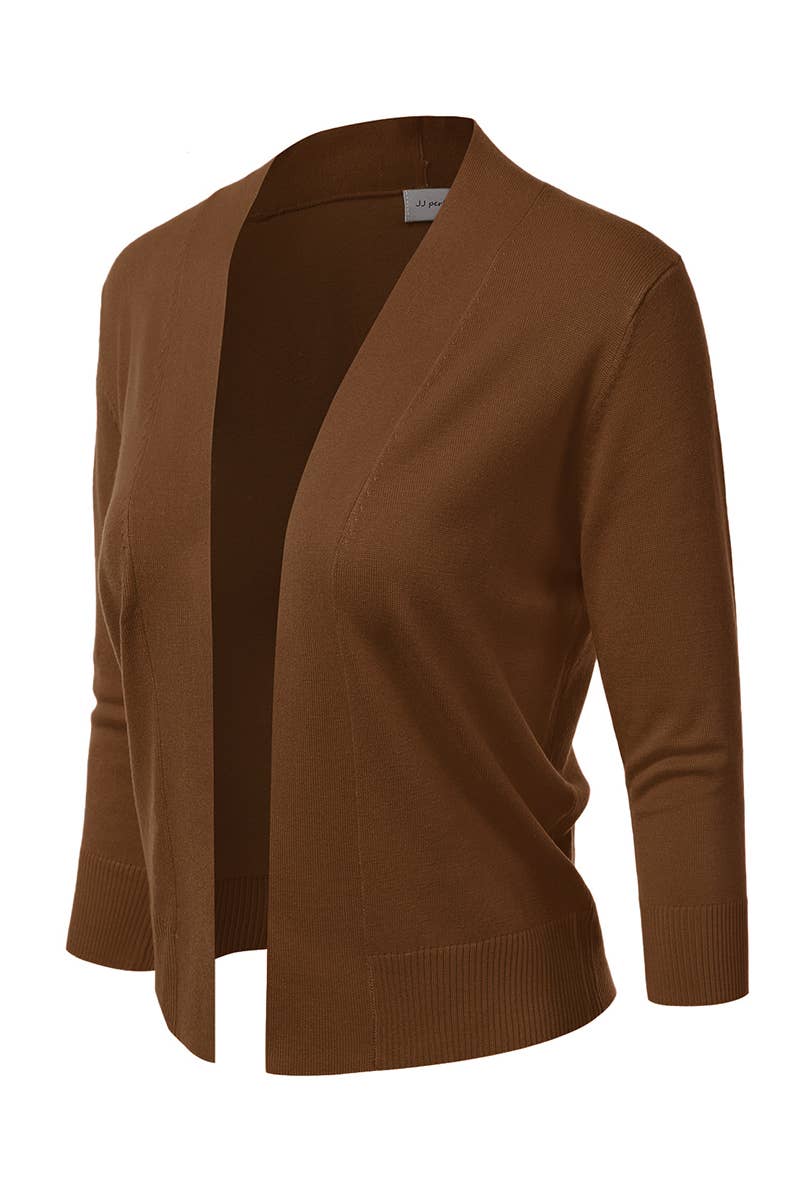 AWOCAS074_Basic 3/4 Sleeve Open Front Cropped Cardigan