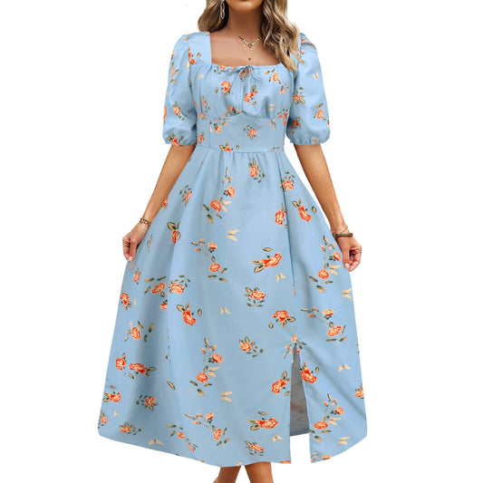 Floral Elegant Lantern Sleeve Dress