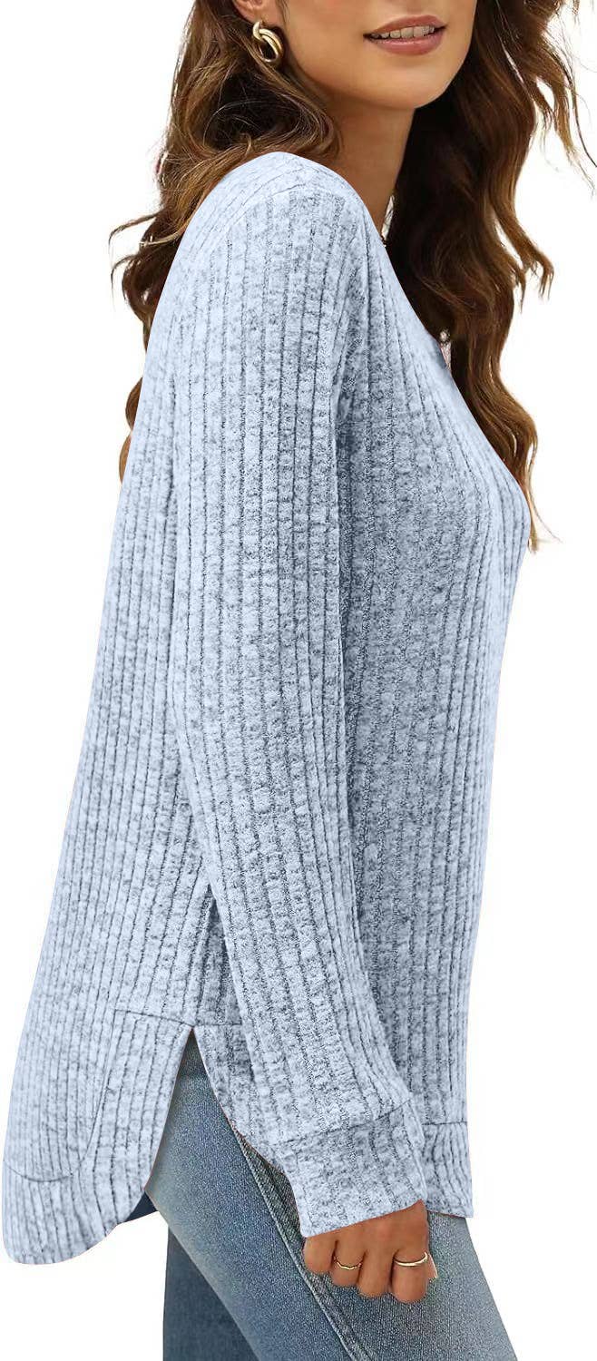 CWTTL1243_Crew Neck Pullover Casual Long Sleeve Top