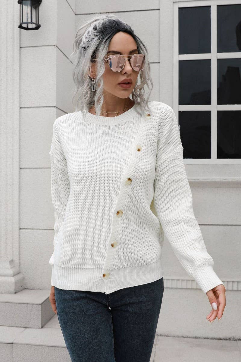 CWOSWL6856_AUTUMN AND WINTER BUTTON LONG SLEEVE LOOSE WOOL