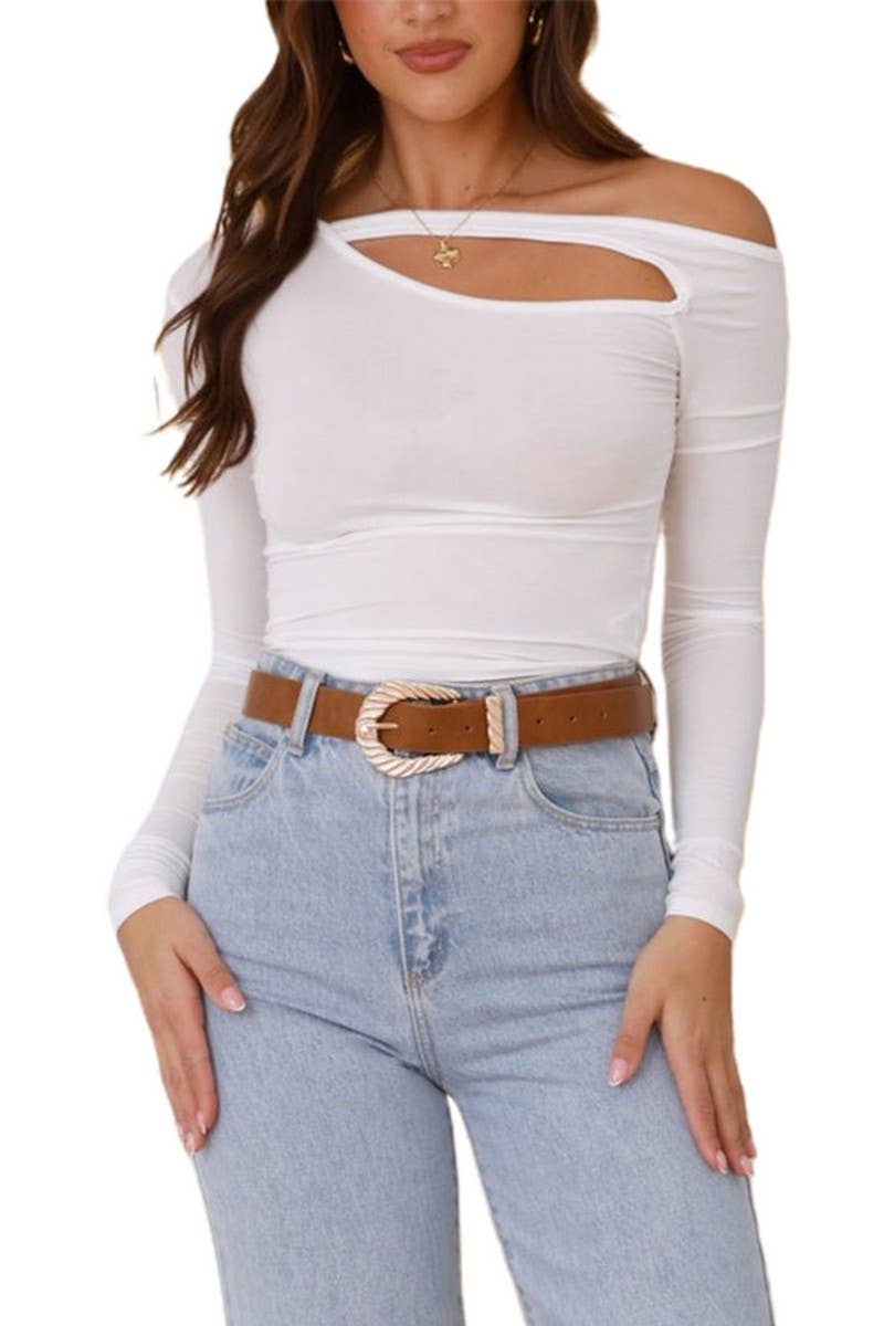 CWTBLL3968_CUTOUT SHOULDER  FIT IRREGULAR LONG SLEEVE