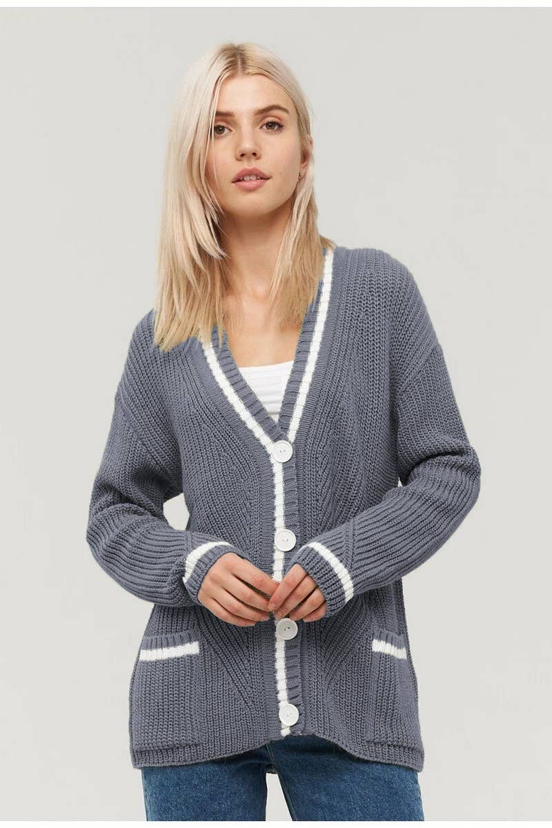 CWOCAL1619_V-NECK POCKET COLOR-BLOCK KNITTED CARDIGAN COAT