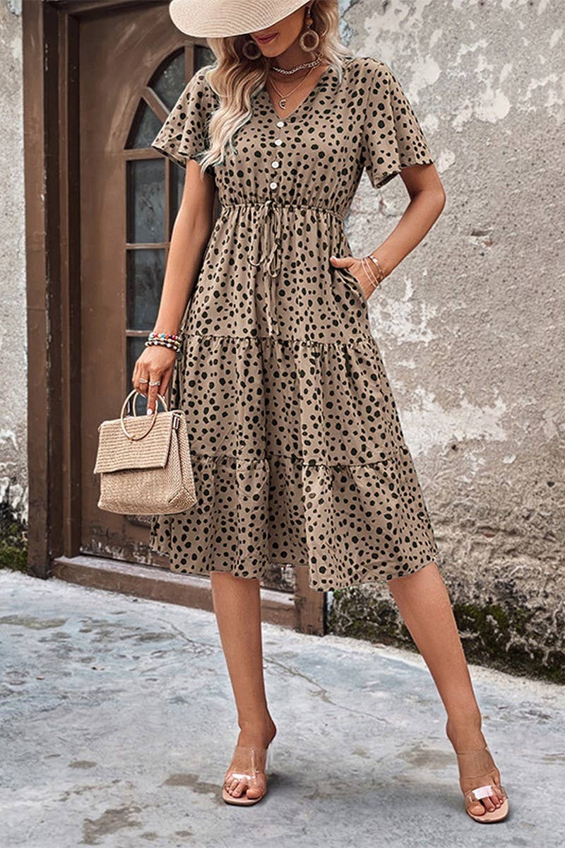 CWDSD2763_V-Neck Short Sleeve Detailed Tiered Maix Dress