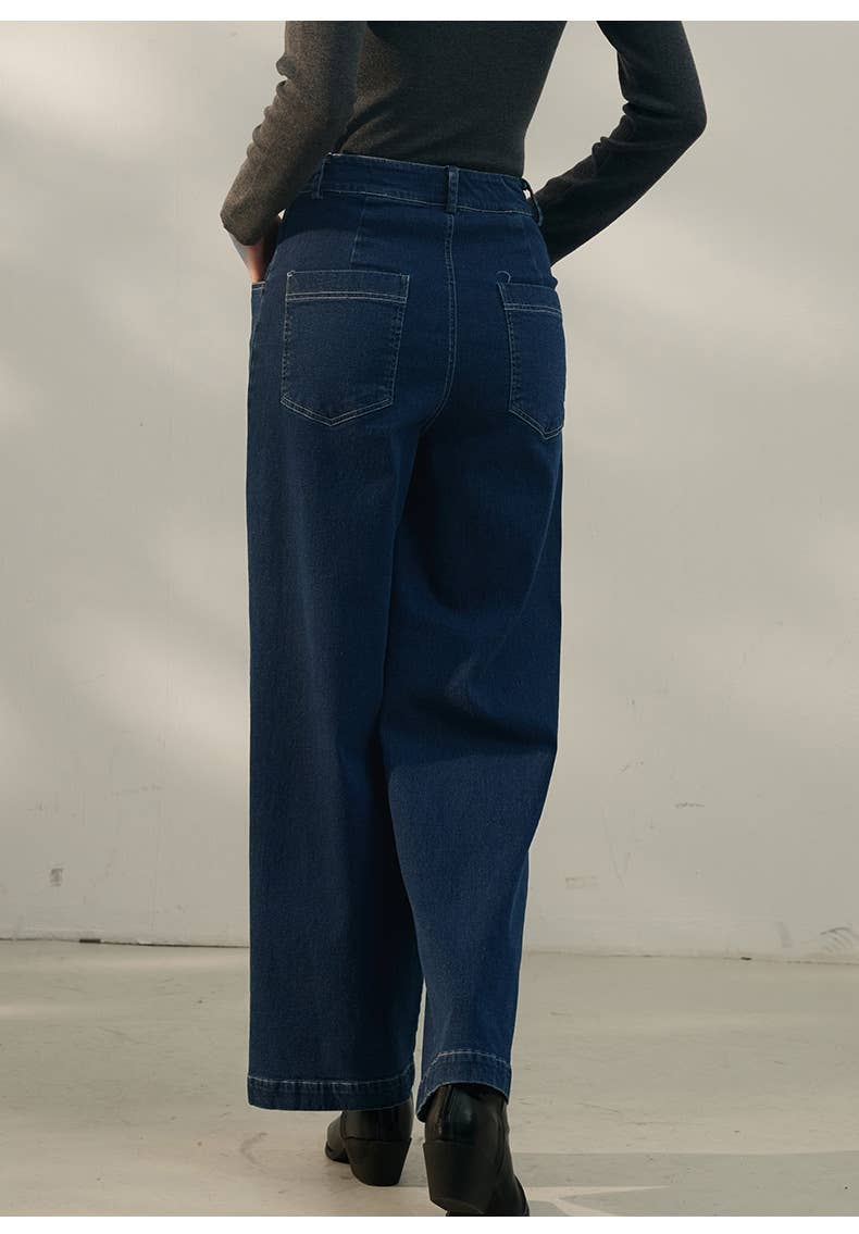 American retro solid color straight-leg jeans