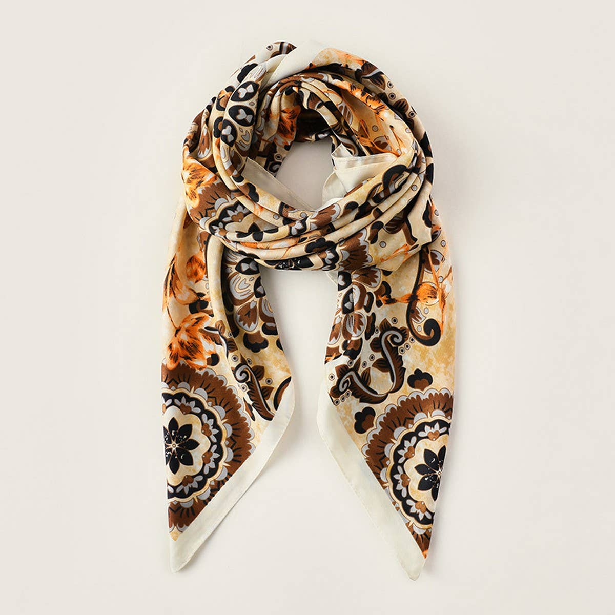 FLOWER PRINT SMALL NECK SILK SCARF SQUARE SCARVES