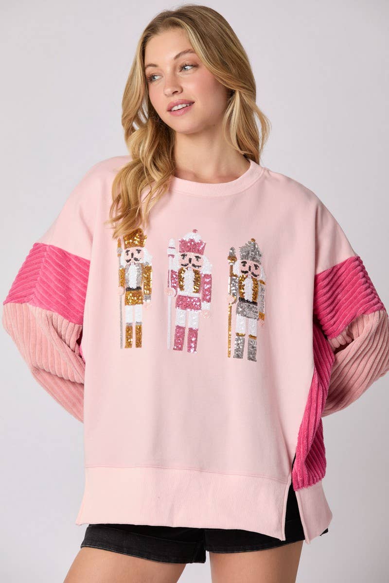 CWTBLL01267_CHRISTMAS SOLDIER SEQUIN COLORBLOCK SWEATSHIRT