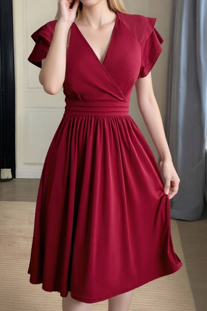 CWDSD8923_SUMMER ELEGANT V-NECK MIDI DRESS