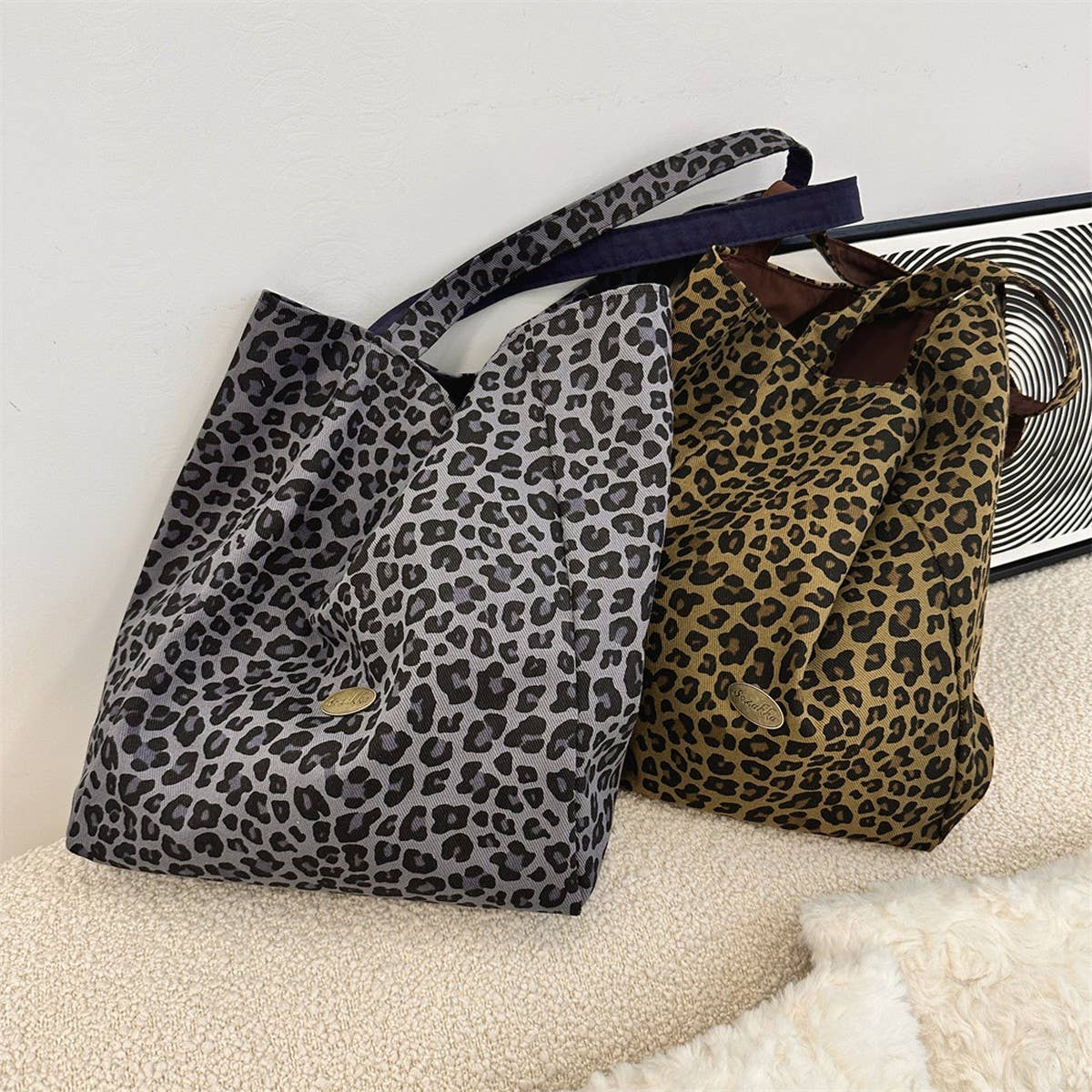 CWAB3898_LEOPARD PRINT SHOULDER UNDERARM CANVAS BAG