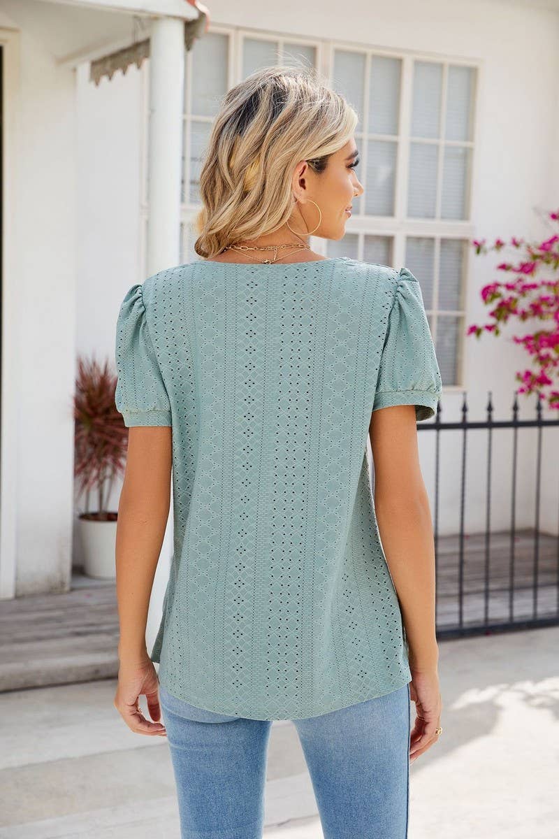 CWTTS0826_Sweetheart Neck Short Sleeve Knit Top