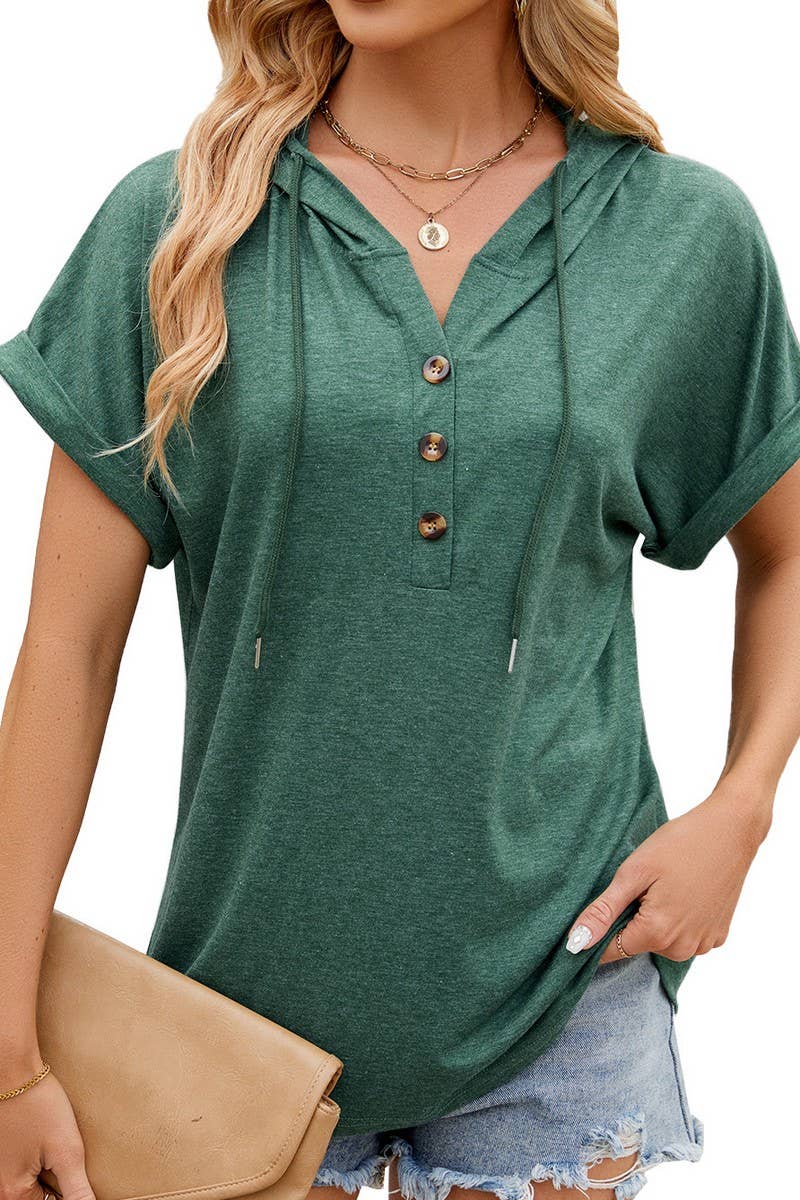 DRAWSTRING BUTTON SOLID COLOR LOOSE HOODIE_CWOHOS0012