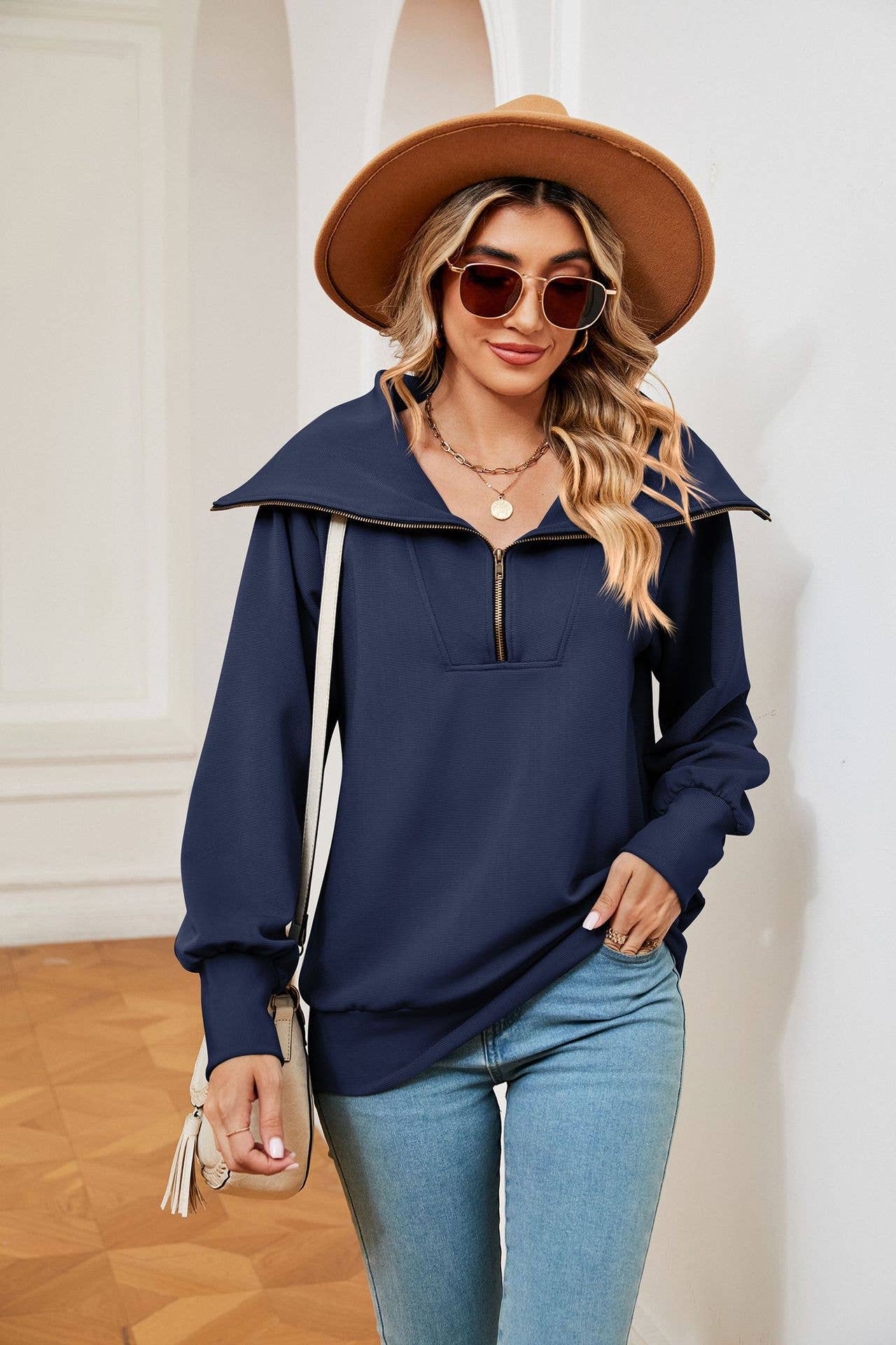 Casual lapel shawl long-sleeved zipper hoodie
