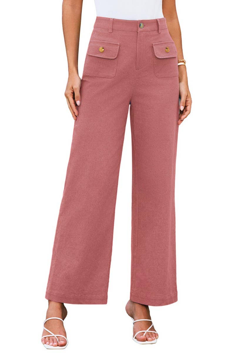 CWBLP1852_SOLID COLOR HIGH WAIST POCKET WIDE LEG TROUSERS