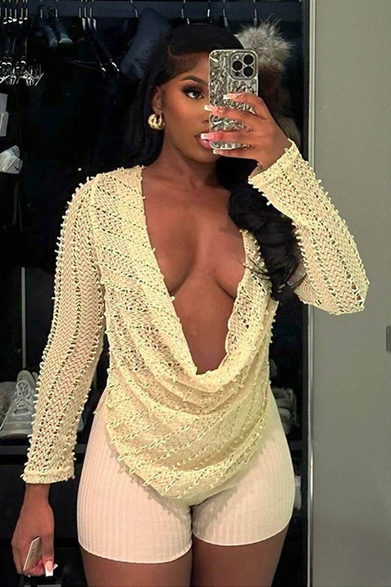 CWTBLL3294_SOLID COLOR LONG SLEEVE TOP WITH PUFF COLLAR