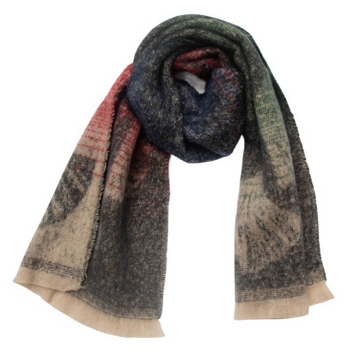 Ginkgo Jacquard Scarf ? Loop Yarn Fringe Winter