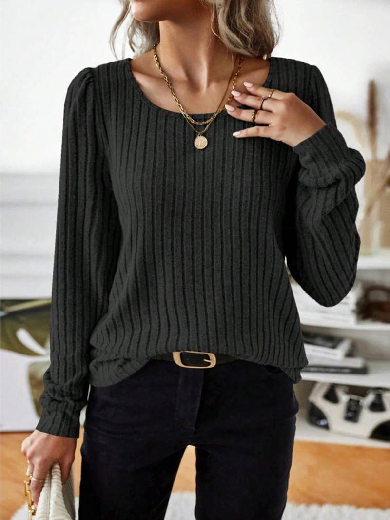 CASUAL SOLID COLOR V-NECK PIT STRIPE SWEATER