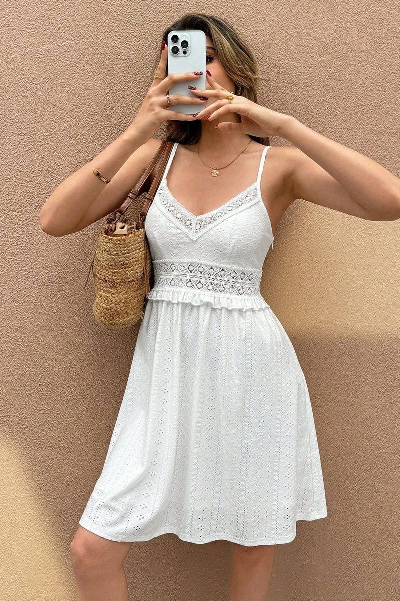 CWDSD8244_ELEGANT SOLID V-NECK SPAGHETTI STRAP DRESS