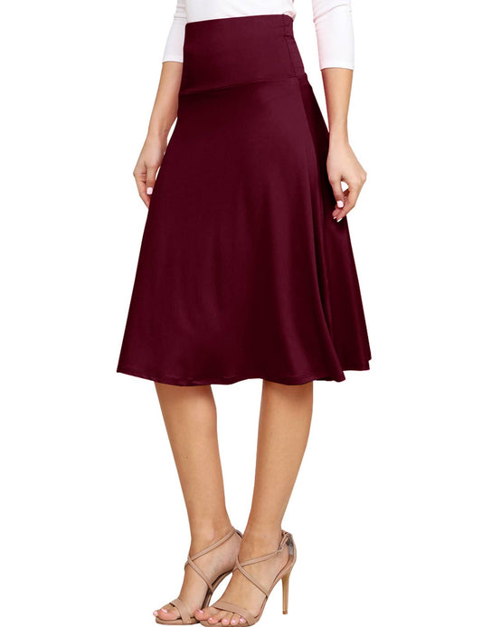 AWBMS204_High Waist Elastic Flared Midi Skirt