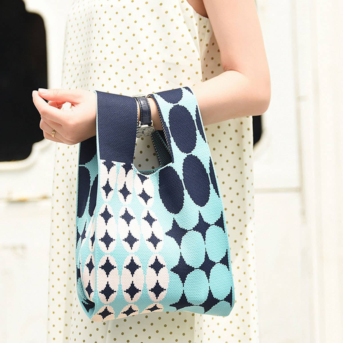 Trendy Knit Handbag for Women, Colorful Design_CWAB0879