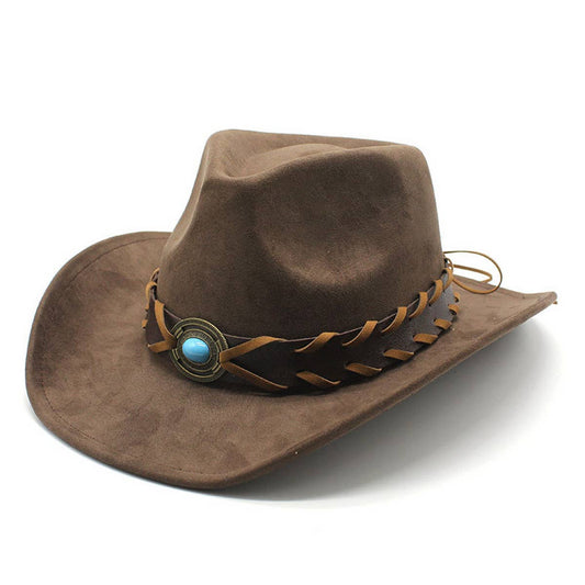 Ethnic Style Faux Suede Western Cowboy Felt Hat_CWAH0829