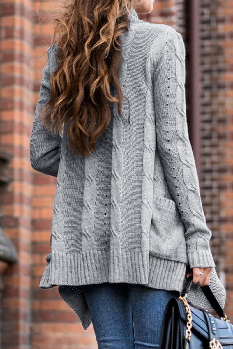 CWOCAL00565_SOLID COLOR POCKET KNITTED BUTTONLESS CARDIGAN