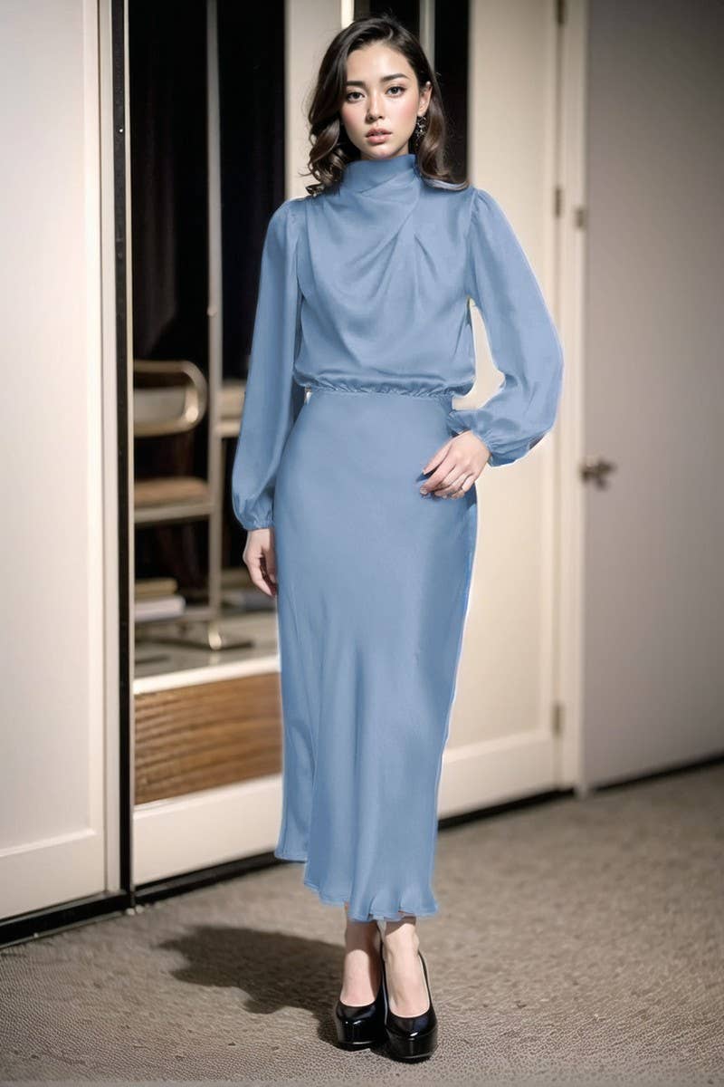 CWDMD3470_SATIN LANTERN SLEEVE EVENING DRESS