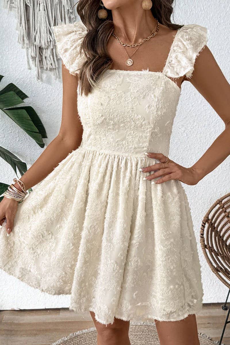 CWDSD7834_RUFFLE SLEEVE BACKLESS HOLLOW OUT SUMMER DRESS