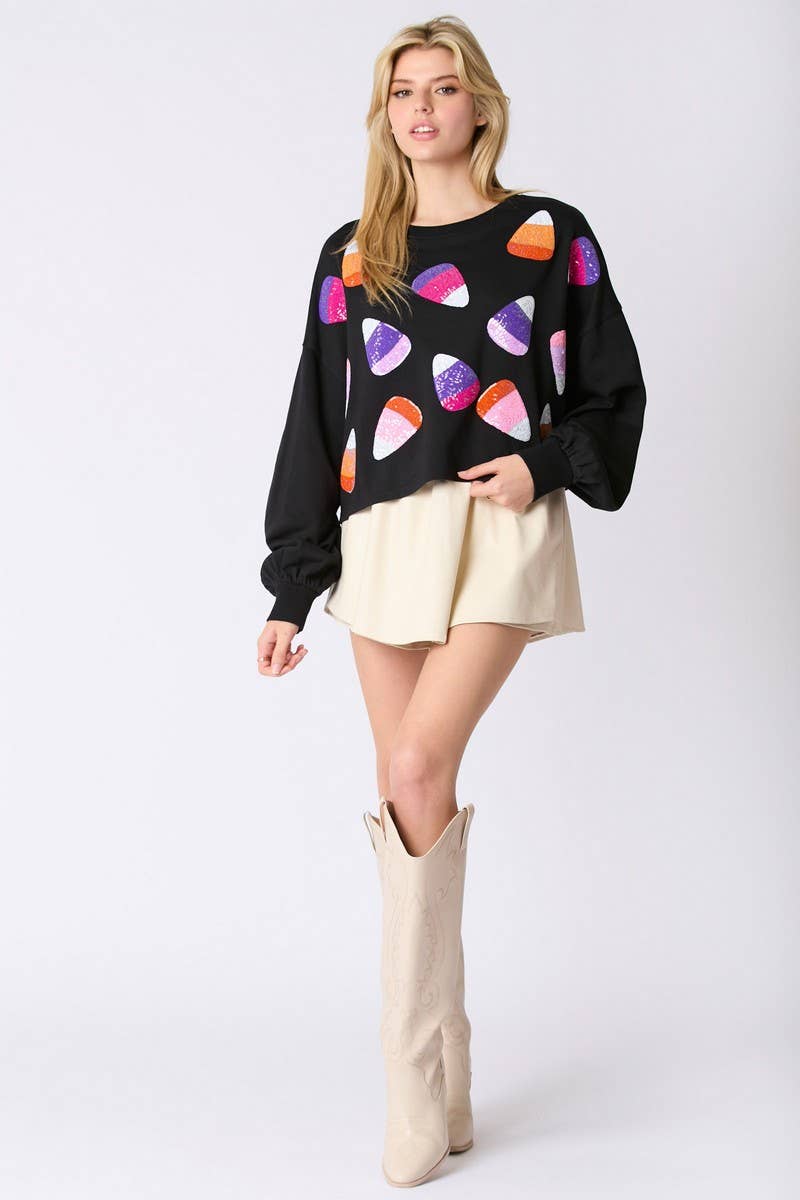 CWTBLL01277_HALLOWEEN CANDY SEQUIN PULLOVER SWEATSHIRT