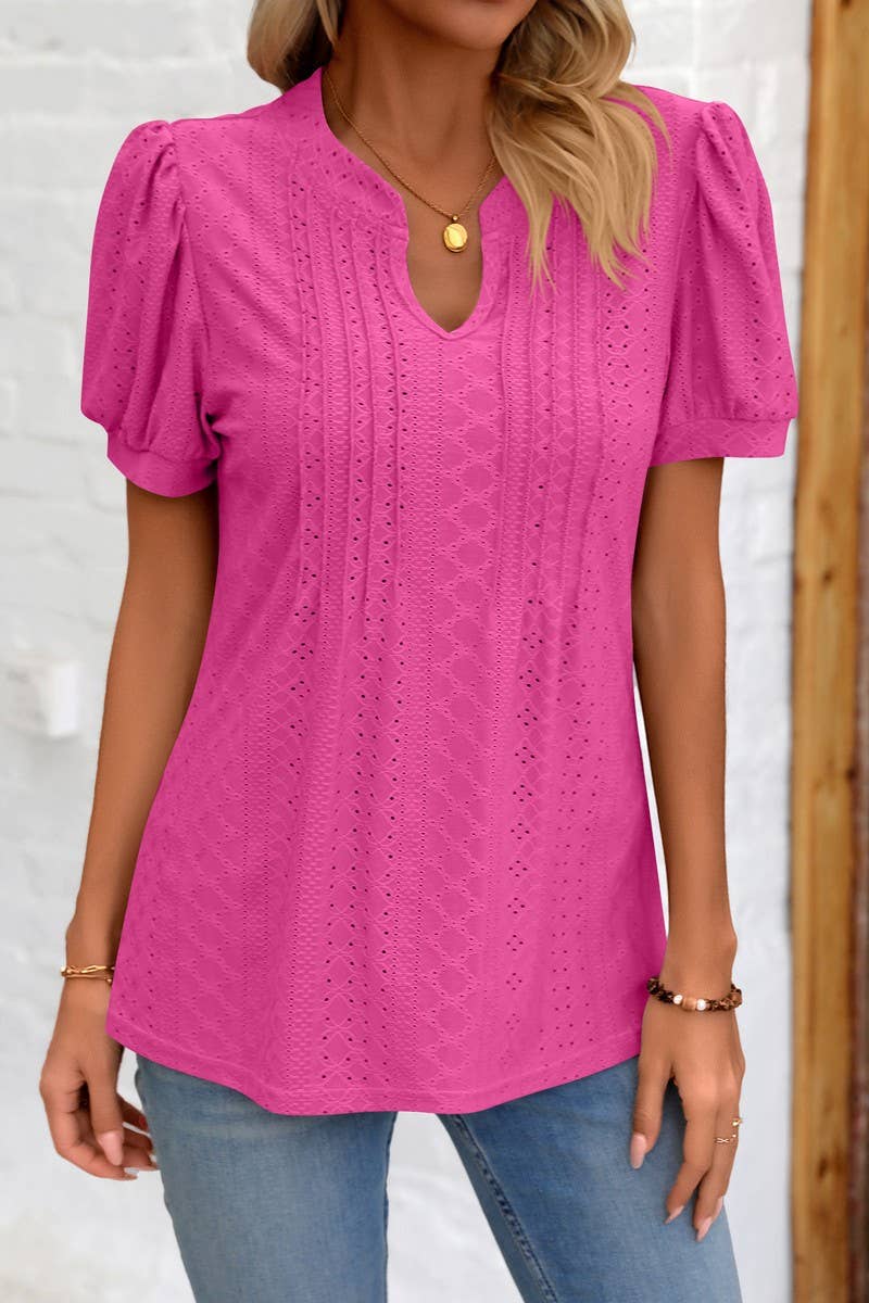 CWTBLS0794_SOLID COLOR V NECK LOOSE SHORT SLEEVED TOP